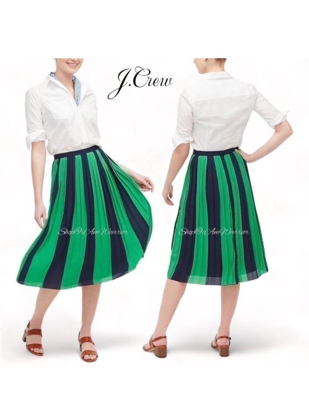 J. Crew Women’s pleated striped midi skirt blue and green size 6